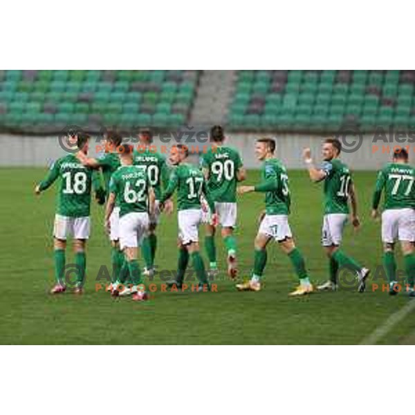 Michael Pavlovic , Djordje Ivanovic celebrate goal during Prva Liga Telekom Slovenije 2020-2021 football match between Olimpija and Aluminij in SRC Stozice, Ljubljana, Slovenia on May 2, 2021