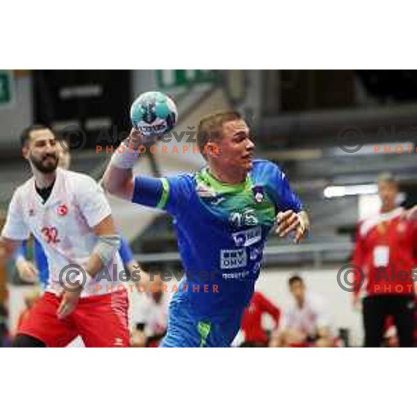 Vid Poteko in action during Euro Handball 2022 Qualifyer handball match between Slovenia and Turkey in Celje on May 2, 2021