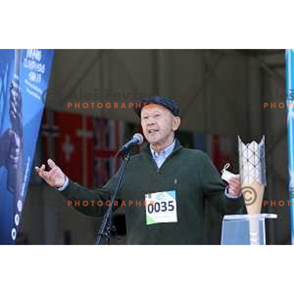 Miran Gaspersic at start of Slovenska Bakla, Olympic journey around Slovenia in 81 days started in Bovec, Slovenia on May 3, 2021