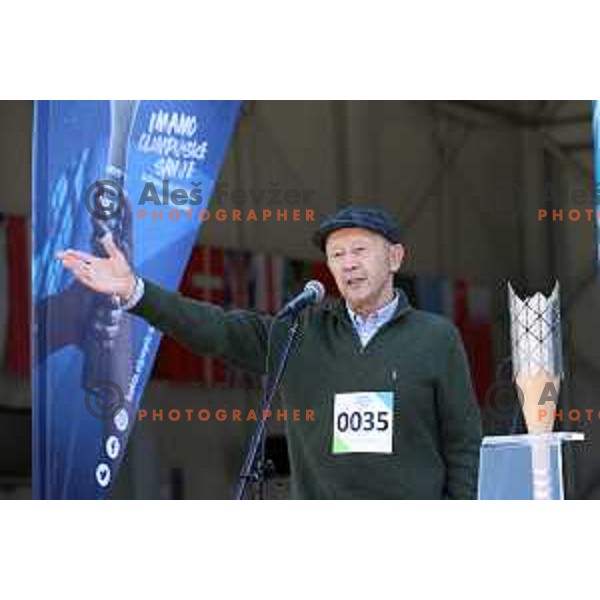 Miran Gaspersic at start of Slovenska Bakla, Olympic journey around Slovenia in 81 days started in Bovec, Slovenia on May 3, 2021