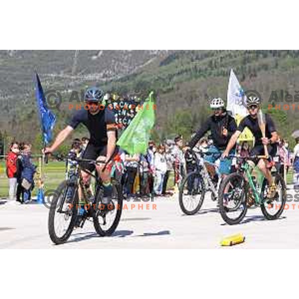 Miran Gaspersic at start of Slovenska Bakla, Olympic journey around Slovenia in 81 days started in Bovec, Slovenia on May 3, 2021
