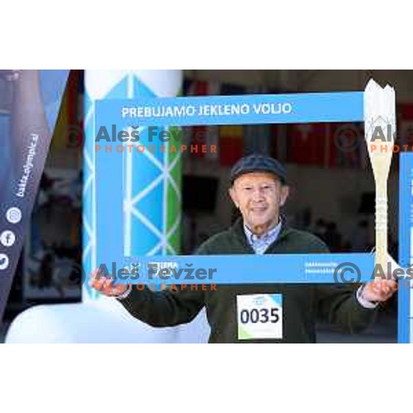 Miran Gaspersic at start of Slovenska Bakla, Olympic journey around Slovenia in 81 days started in Bovec, Slovenia on May 3, 2021