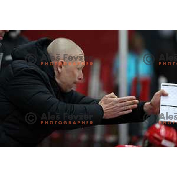 Head coach Mitja Sivic during second game of the Final of Slovenian Championship ice-hockey match between SIJ Acroni Jesenice and SZ Olimpija in Jesenice, Slovenia on May 3, 2021