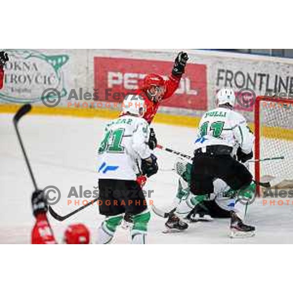 In action during second game of the Final of Slovenian Championship ice-hockey match between SIJ Acroni Jesenice and SZ Olimpija in Jesenice, Slovenia on May 3, 2021