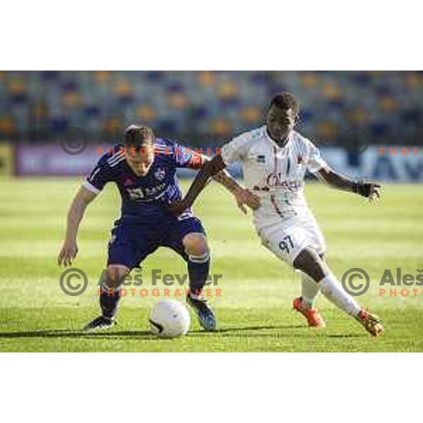 Martin Milec vs Aldair Adulai Djalo Balde in action during Prva liga Telekom Slovenije football match between Maribor and Tabor Sezana in Ljudski vrt, Maribor, Slovenija on May 4, 2021