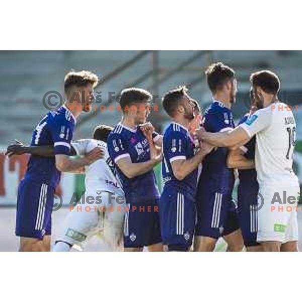Luka Uskokovic, Blaz Vrhovec, Aljosa Matko in action during Prva liga Telekom Slovenije football match between Maribor and Tabor Sezana in Ljudski vrt, Maribor, Slovenija on May 4, 2021