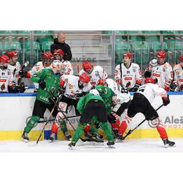 in action during third game of the Final of Slovenian Championship ice-hockey match between SZ Olimpija and SIJ Acroni Jesenice in Ljubljana, Slovenia on May 5, 2021