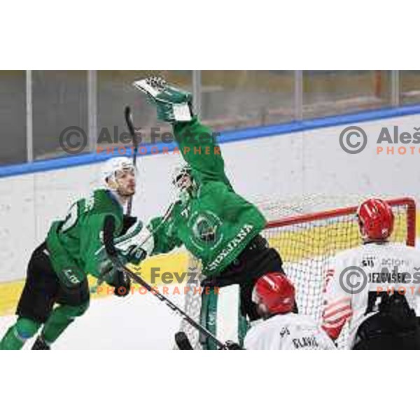 in action during third game of the Final of Slovenian Championship ice-hockey match between SZ Olimpija and SIJ Acroni Jesenice in Ljubljana, Slovenia on May 5, 2021