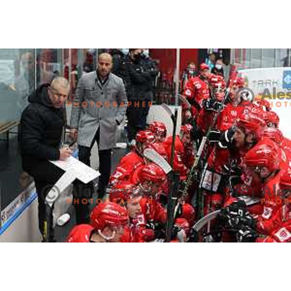 Head coach Mitja Sivic during fourth game of the Final of Slovenian Championship ice-hockey match between SIJ Acroni Jesenice and SZ Olimpija in Jesenice, Slovenia on May 7, 2021