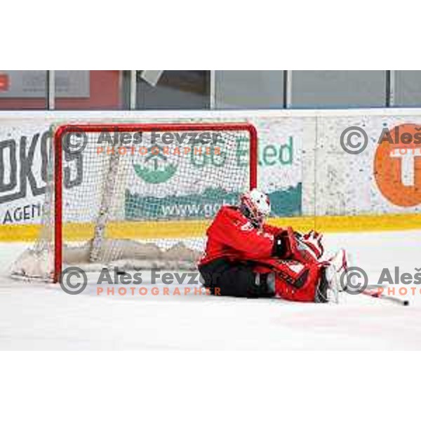 Zan Us during fourth game of the Final of Slovenian Championship ice-hockey match between SIJ Acroni Jesenice and SZ Olimpija in Jesenice, Slovenia on May 7, 2021