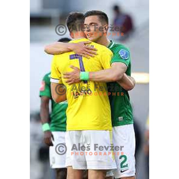 Rok Kronaveter and Vitalijs Maksimenko during Prva Liga Telekom Slovenije 2020-2021 football match between Olimpija and Maribor in SRC Stozice, Ljubljana, Slovenia on May 9, 2021