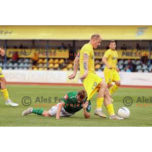 Zan Baskera and Senijad Ibricic in action during Pivovarna Union Slovenian Cup 2020-2021 football match between Domzale and Olimpija in Domzale, Slovenia on May 12, 2021