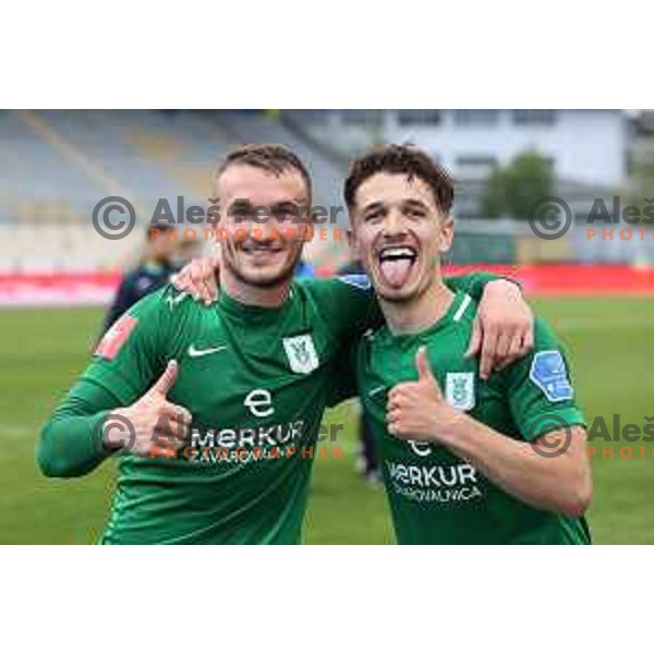 Djordje Ivanovic, Radivoj Bosic celebrate victory at Pivovarna Union Slovenian Cup 2020-2021 football match between Domzale and Olimpija in Domzale, Slovenia on May 12, 2021