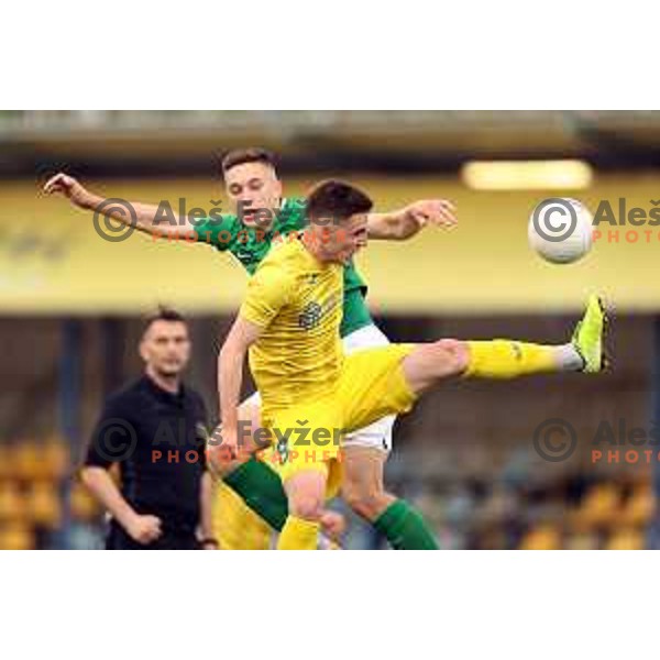 Enrik Ostrc and Tamar Svetlin in action during Pivovarna Union Slovenian Cup 2020-2021 football match between Domzale and Olimpija in Domzale, Slovenia on May 12, 2021