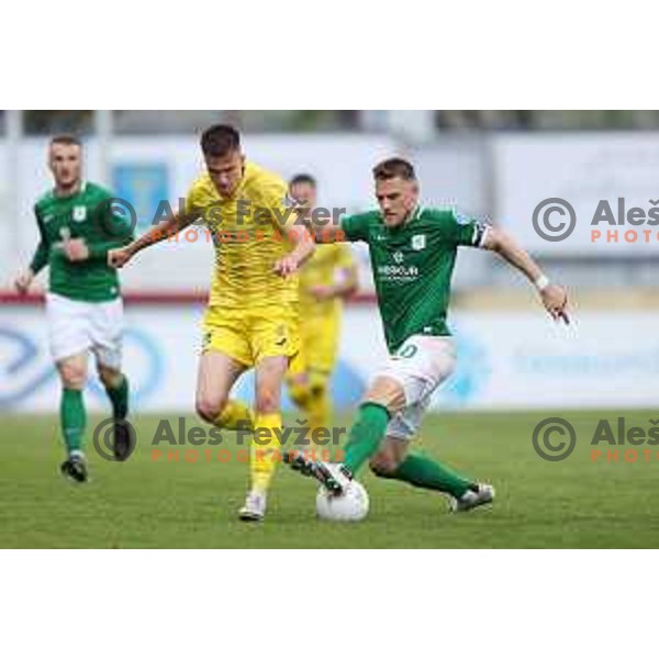 Mattias Kait and Timi Max Elsnik in action during Pivovarna Union Slovenian Cup 2020-2021 football match between Domzale and Olimpija in Domzale, Slovenia on May 12, 2021