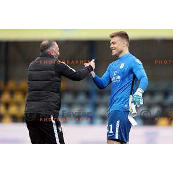 Head coach Goran Stankovic and Nejc Vidmar in action during Pivovarna Union Slovenian Cup 2020-2021 football match between Domzale and Olimpija in Domzale, Slovenia on May 12, 2021