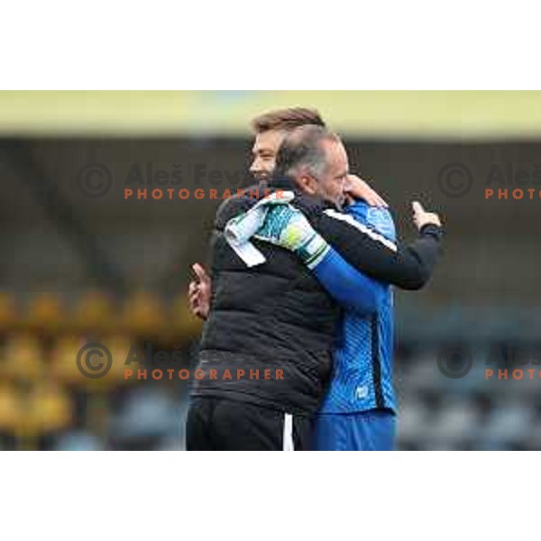 Head coach Goran Stankovic and Nejc Vidmar in action during Pivovarna Union Slovenian Cup 2020-2021 football match between Domzale and Olimpija in Domzale, Slovenia on May 12, 2021