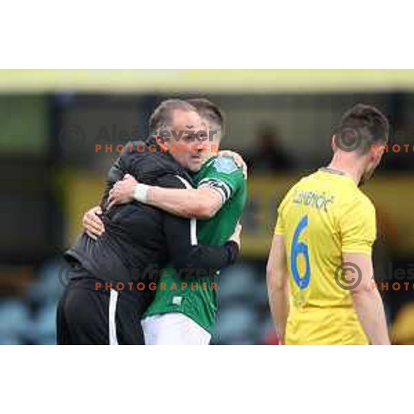 Head coach Goran Stankovic and Timi Max Elsnik in action during Pivovarna Union Slovenian Cup 2020-2021 football match between Domzale and Olimpija in Domzale, Slovenia on May 12, 2021
