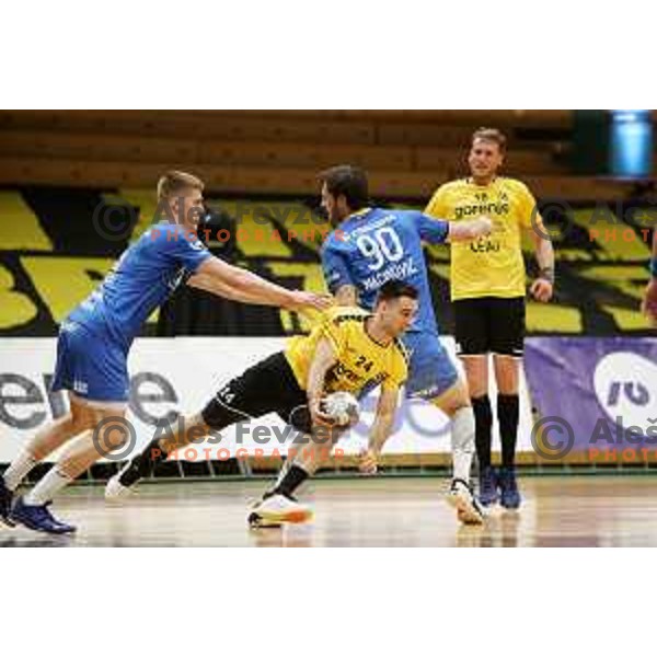 Tilen Sokolic during 1.NLB league handball match between Gorenje Velenje and Celje Pivovarna Lasko in Velenje, Slovenia on May 12, 2021