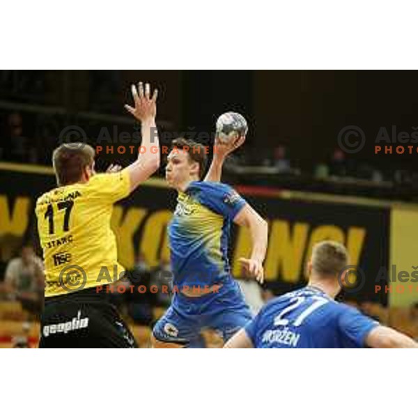during 1.NLB league handball match between Gorenje Velenje and Celje Pivovarna Lasko in Velenje, Slovenia on May 12, 2021