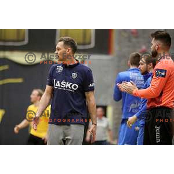 in action during 1.NLB league handball match between Gorenje Velenje and Celje Pivovarna Lasko in Valence, Slovenia on May 12, 2021