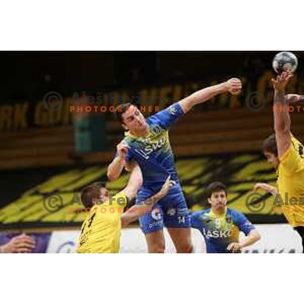 Matic Groselj during 1.NLB league handball match between Gorenje Velenje and Celje Pivovarna Lasko in Velenje, Slovenia on May 12, 2021