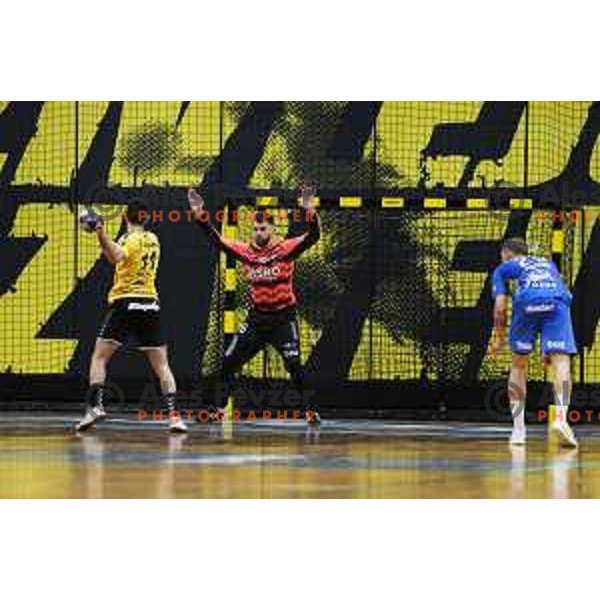 Miljan Vujovic in action during 1.NLB league handball match between Gorenje Velenje and Celje Pivovarna Lasko in Velenje, Slovenia on May 12, 2021