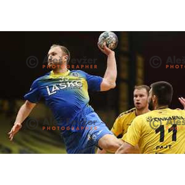 Ziga Mlakar in action during 1.NLB league handball match between Gorenje Velenje and Celje Pivovarna Lasko in Velenje, Slovenia on May 12, 2021