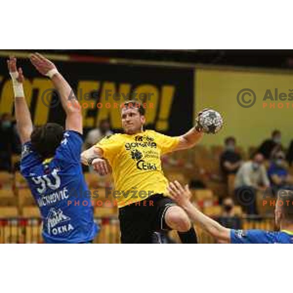 David Miklavcic in action during 1.NLB league handball match between Gorenje Velenje and Celje Pivovarna Lasko in Velenje, Slovenia on May 12, 2021
