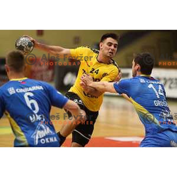 Tilen Sokolic in action during 1.NLB league handball match between Gorenje Velenje and Celje Pivovarna Lasko in Velenje, Slovenia on May 12, 2021