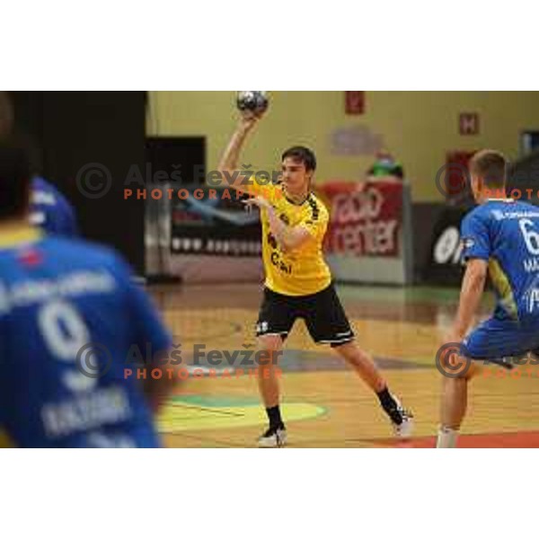 Matic Ravnikar in action during 1.NLB league handball match between Gorenje Velenje and Celje Pivovarna Lasko in Velenje, Slovenia on May 12, 2021