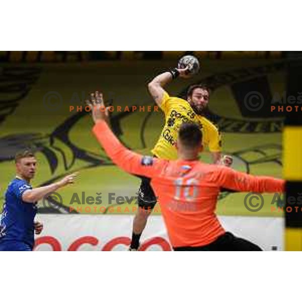 Matic Verdinek in action during 1.NLB league handball match between Gorenje Velenje and Celje Pivovarna Lasko in Velenje, Slovenia on May 12, 2021