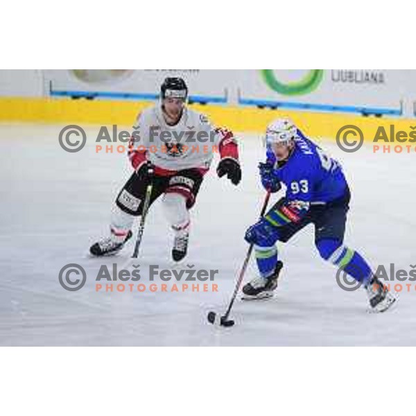 Luka Kalan in action during Beat Covid-19 ice-hockey tournament match between Slovenia and Austria in Tivoli Hall, Ljubljana on May 15, 2021