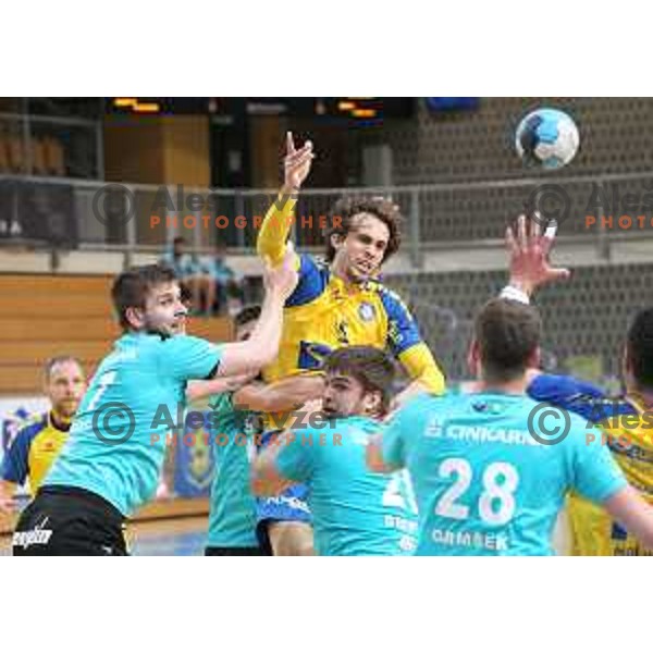 Andraz Kete in action during 1.NLB league handball match between Koper and Gorenje Velenje in Koper, Slovenia on May 16, 2021