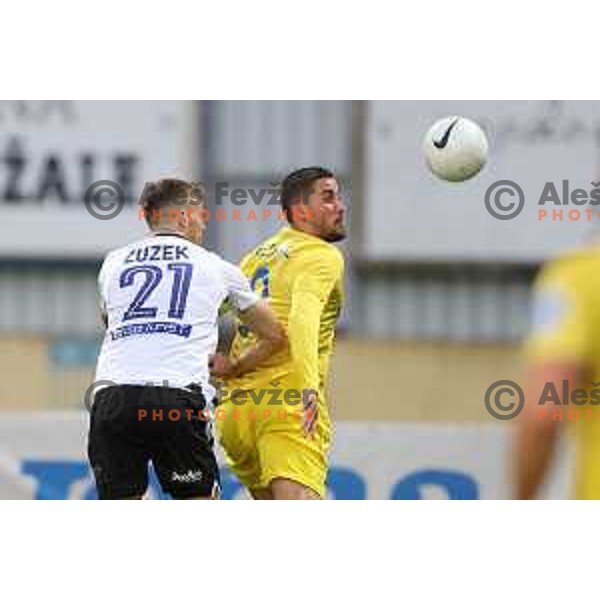 Zan Zuzek and Dario Kolobaric in action during Prva Liga Telekom Slovenije 2020-2021 football match between Domzale and Koper in Domzale, Slovenia on May 16, 2021