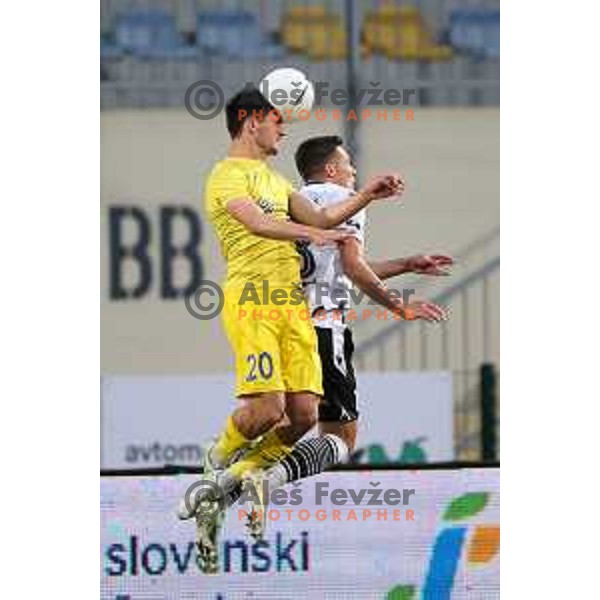 Sven Sostaric Karic and Matej Palcic in action during Prva Liga Telekom Slovenije 2020-2021 football match between Domzale and Koper in Domzale, Slovenia on May 16, 2021