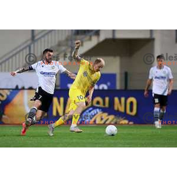 Senijad Ibricic and Ivica Guberac in action during Prva Liga Telekom Slovenije 2020-2021 football match between Domzale and Koper in Domzale, Slovenia on May 16, 2021
