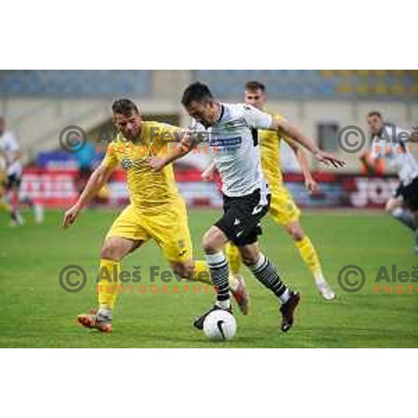 Janez Pisek and Ivan Borna Jelic Balta in action during Prva Liga Telekom Slovenije 2020-2021 football match between Domzale and Koper in Domzale, Slovenia on May 16, 2021