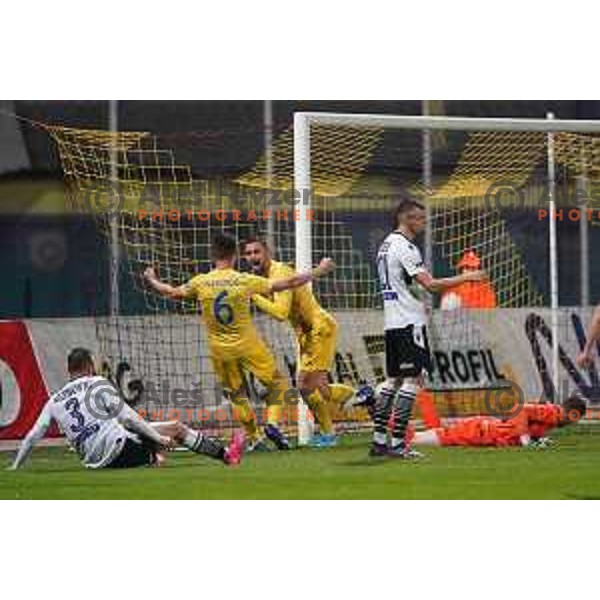 Dario Kolobaric scores and celebrates goal during Prva Liga Telekom Slovenije 2020-2021 football match between Domzale and Koper in Domzale, Slovenia on May 16, 2021