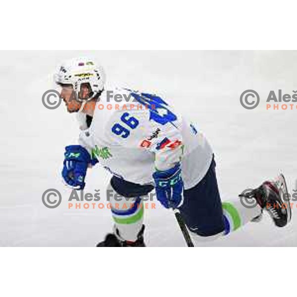 Rok Kapel in action during Beat Covid-19 ice-hockey tournament match between Slovenia and France in Tivoli Hall, Ljubljana on May 17, 2021