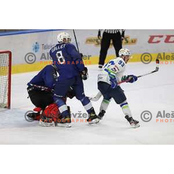Luka Kalan in action during Beat Covid-19 ice-hockey tournament match between Slovenia and France in Tivoli Hall, Ljubljana on May 17, 2021