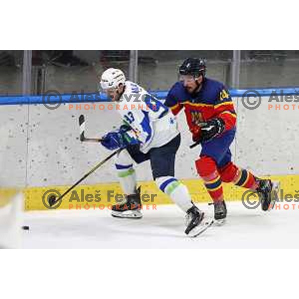 Luka Kalan in action during Beat Covid-19 ice-hockey tournament match between Slovenia and Romania in Tivoli Hall, Ljubljana on May 18, 2021