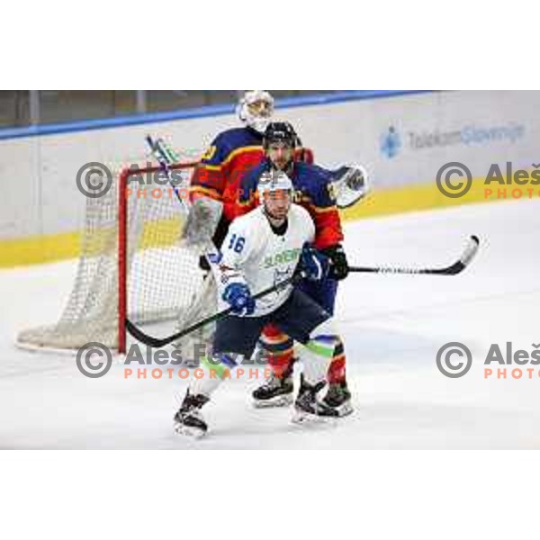 Rok Kapel in action during Beat Covid-19 ice-hockey tournament match between Slovenia and Romania in Tivoli Hall, Ljubljana on May 18, 2021