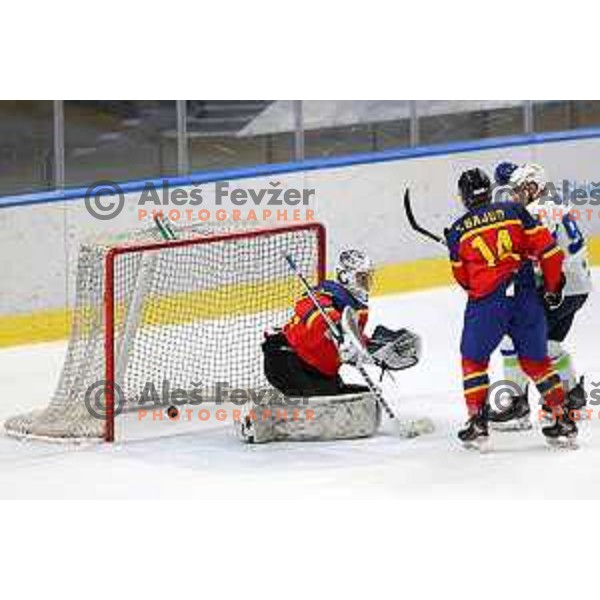 Anze Kuralt in action during Beat Covid-19 ice-hockey tournament match between Slovenia and Romania in Tivoli Hall, Ljubljana on May 18, 2021