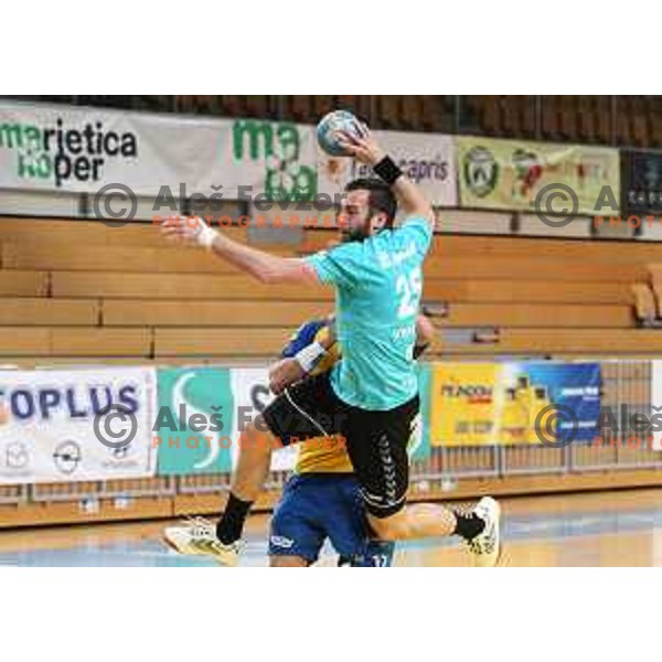Matic Verdinek in action during 1.NLB league handball match between Koper and Gorenje Velenje in Koper, Slovenia on May 16, 2021