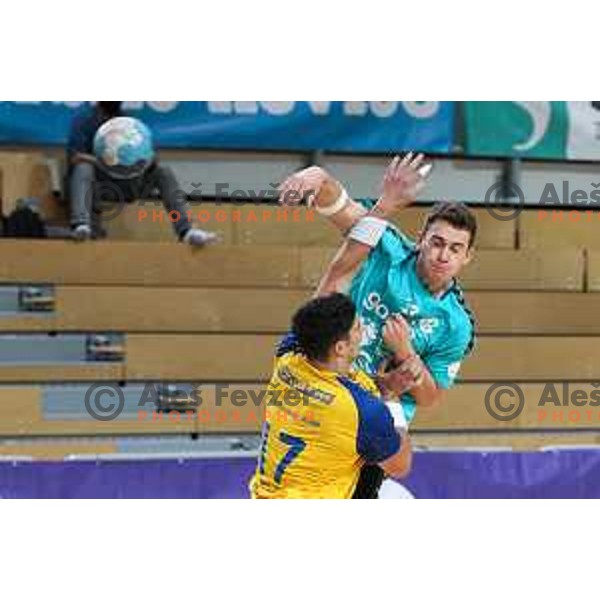 Enej Slatinek Jovicic in action during 1.NLB league handball match between Koper and Gorenje Velenje in Koper, Slovenia on May 16, 2021