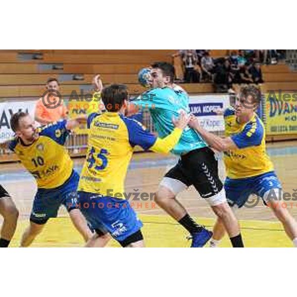 Enej Slatinek Jovicic in action during 1.NLB league handball match between Koper and Gorenje Velenje in Koper, Slovenia on May 16, 2021