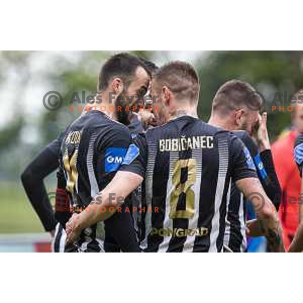 Ziga Kous and Luka Bobicanec celebrate goal during Prva liga Telekom Slovenije football match between Mura and Domzale in Fazanerije, Murska Sobota, Slovenia on May 19, 2021