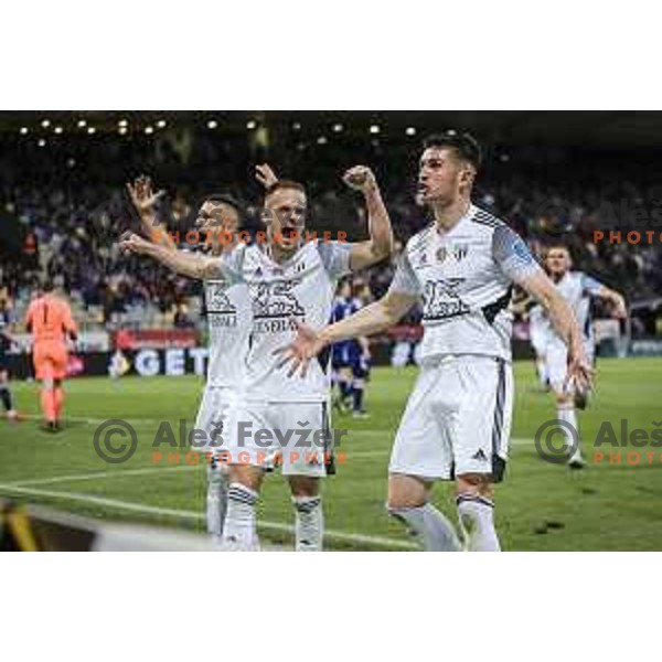 Tomi Horvat and Mihael Klepac celebrating during Prva liga Telekom Slovenije football match between Maribor and Mura in Ljudski vrt, Maribor, Slovenia on May 22, 2021
