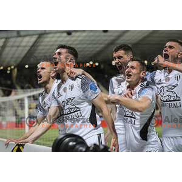 Tomi Horvat, Mihael Klepac, Klemen Sturm and Luka Bobicanec celebrating during Prva liga Telekom Slovenije football match between Maribor and Mura in Ljudski vrt, Maribor, Slovenia on May 22, 2021